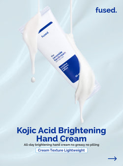 Fused Kojic Acid Brightening Hand Cream showing lightweight non-greasy cream texture